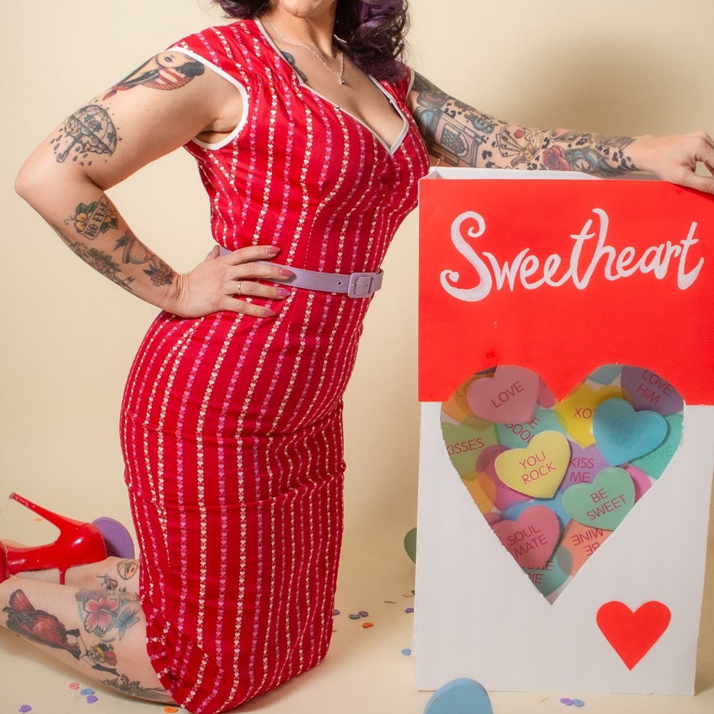 NWT Pinup Girl Clothing Pinstripe Hearts Natasha Dress size Med